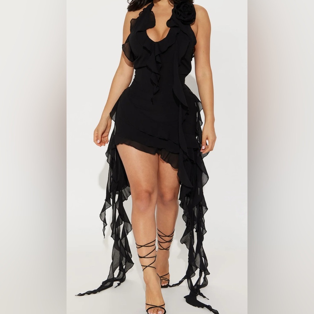 Fashion Nova Black High Low Ruffled Dress